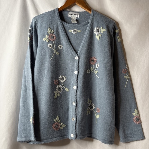 Alfred Dunner Sweaters - Alfred Dunner M‎ Lake Placid  Blue Floral Cardigan Attached Set
